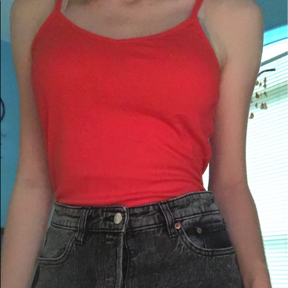 Red spaghetti strap cotton tank top